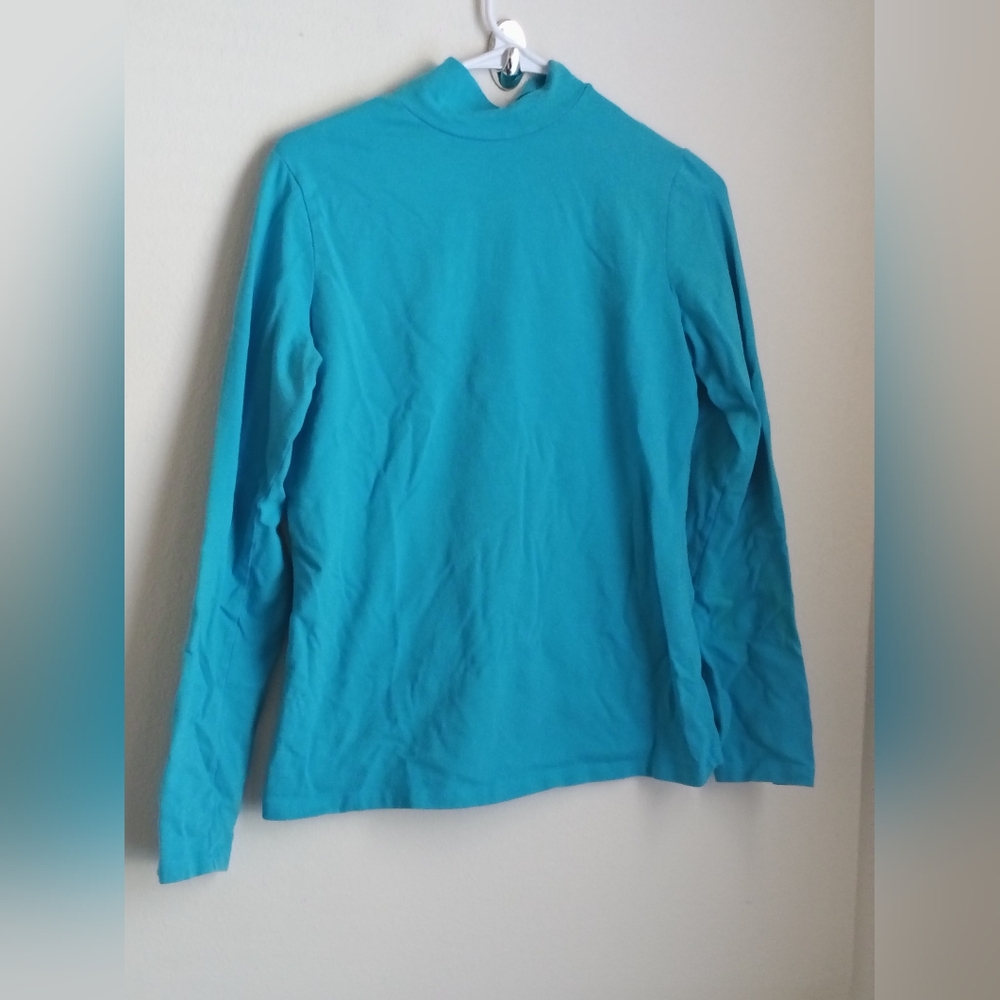 Eddie Bauer Shirt Women Medium Teal Long Sleeve Mock Turtleneck Layering Casual